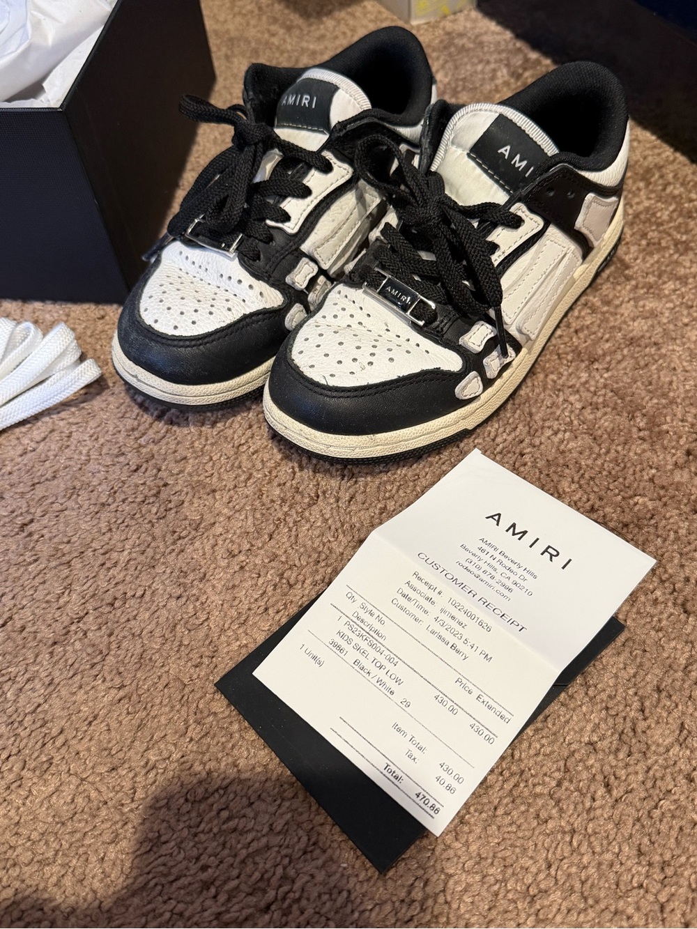 AMIRI Kids Black and White Low-Top Sneakers